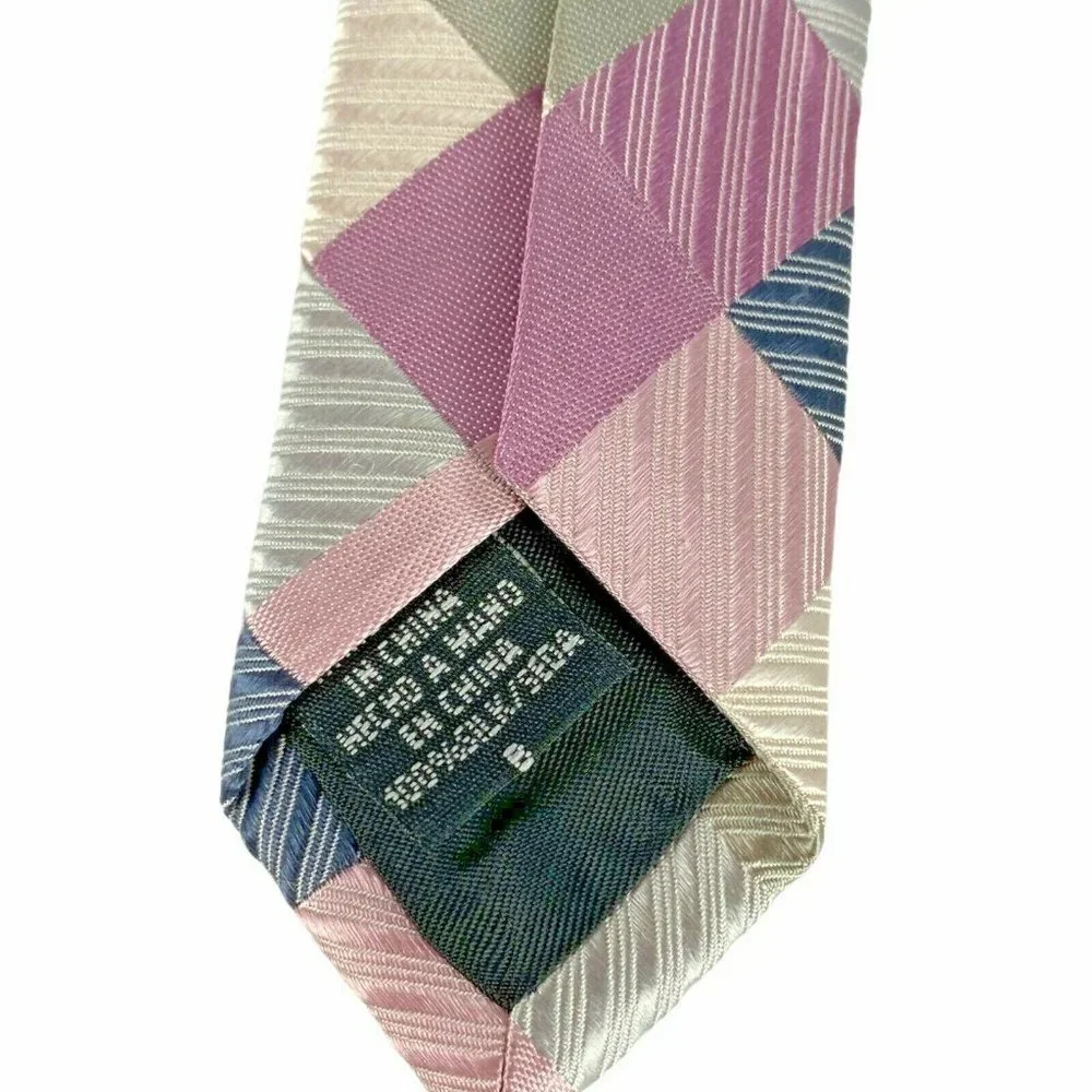 Geoffrey Beene Silver Pink‎ Purple Square Silk Tie